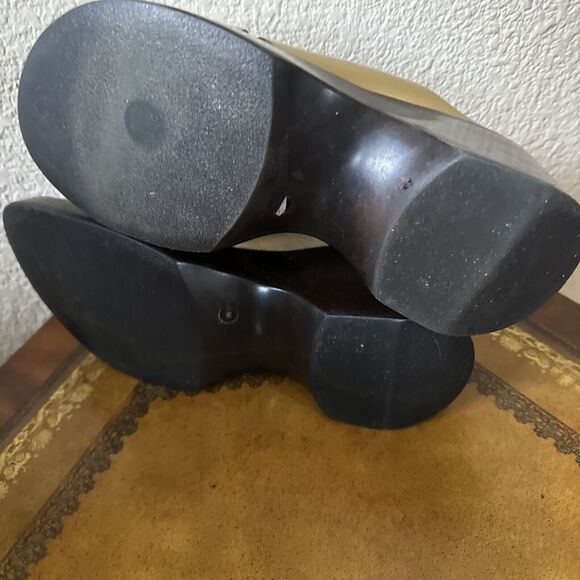 Y2K Enzo Angiolini Womens Gold Brown Leather Chunky Heel Platform Sandals Size 8 - Picture 7 of 8